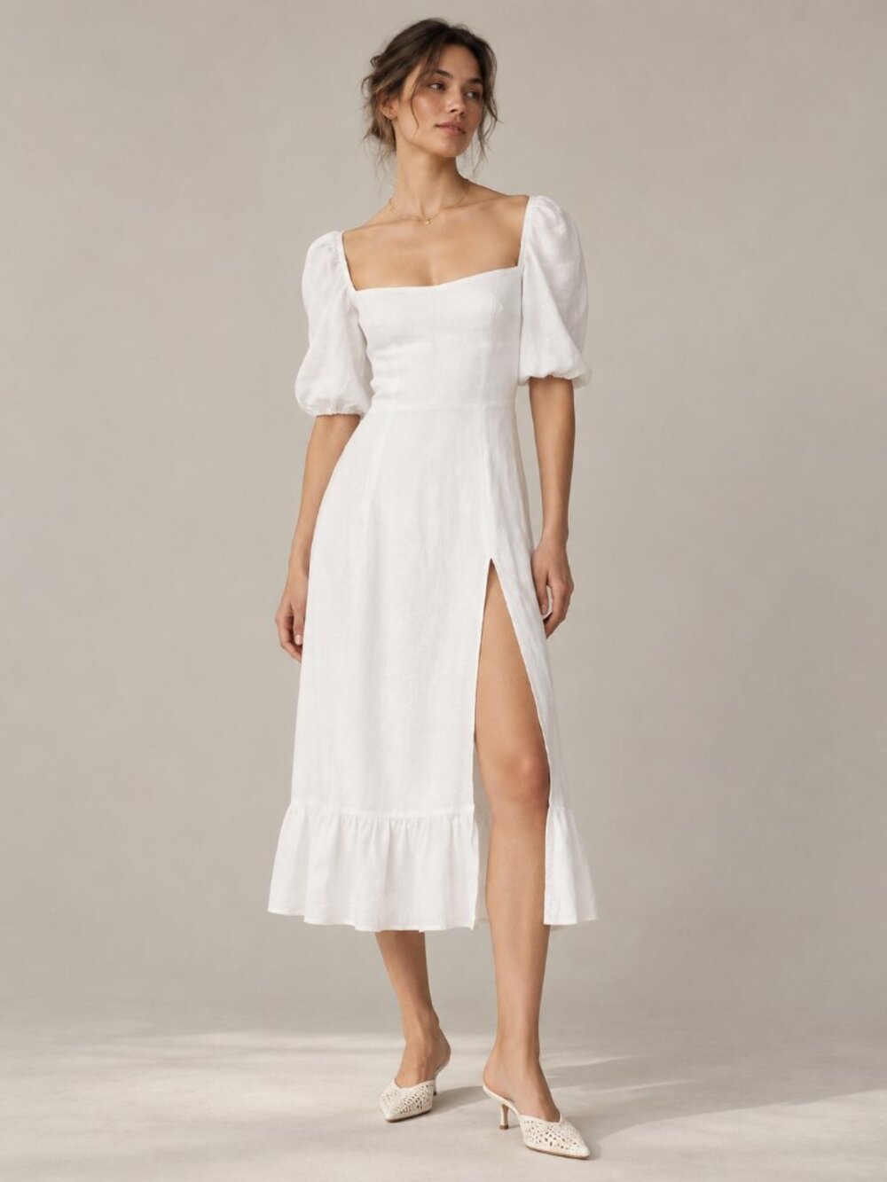 REFORMATION Belgium White 100% Linen Midi Dress